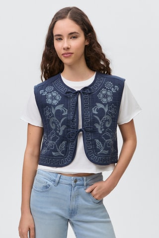 Gilet coton brodé - Bleu marine