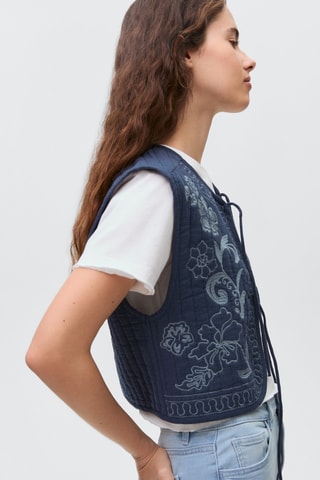 Gilet coton brodé - Bleu marine