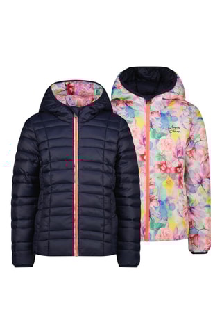 Blusão reversível com capuz - Azul-marinho e rosa