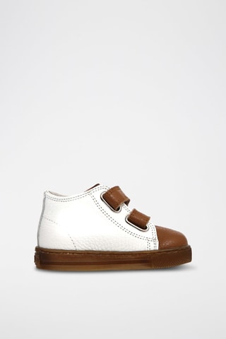 Zapatillas altas de piel bovina - Blanco y marrón