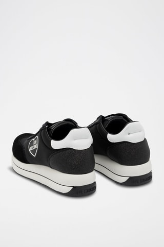 Zapatillas de piel de cuña - Negro