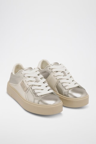 Zapatillas de piel con plataforma - Beige y plateado