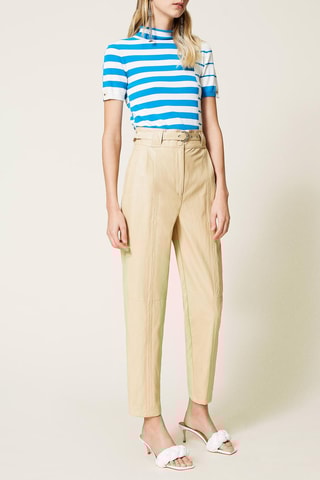 Pantalón recto de tiro alto - Beige