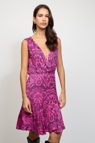 Vestido cruzado sin mangas - Fucsia