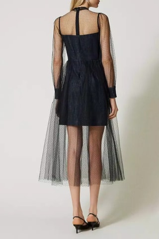 Vestido midi bimateria - Negro