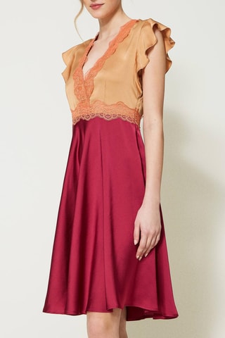 Vestido efecto doble prenda - Nude y burdeos