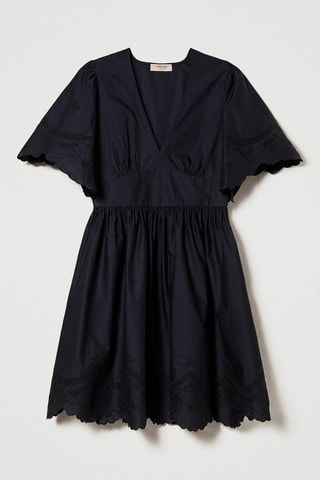 Vestido evasé con bordado inglés - Negro