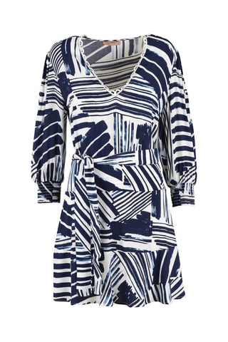 Vestido evasé - Azul marino y blanco