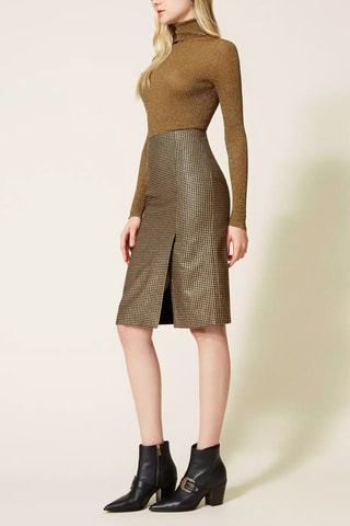 Falda recta de talle alto de lana - Dorado y negro