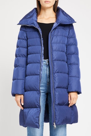 Doudoune longue à capuche Bleu