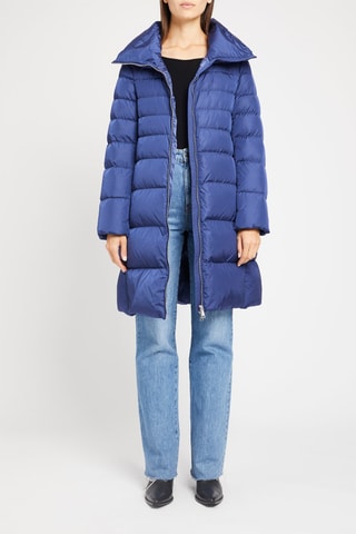 Doudoune longue à capuche Bleu