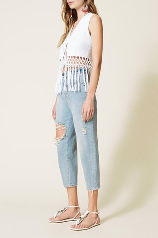 Pantalón pirata vaquero de tiro alto - Celeste