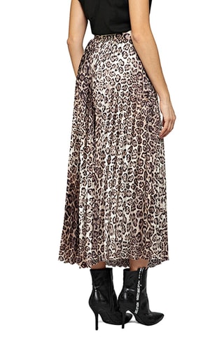 Falda plisada de talle alto - Beige y negro