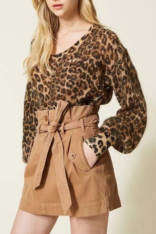 Minifalda de talle alto - Camel