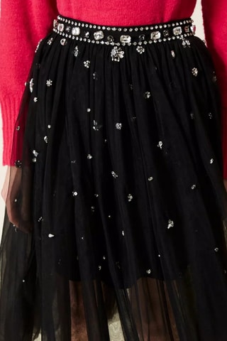 Falda de gasa de talle alto - Negro