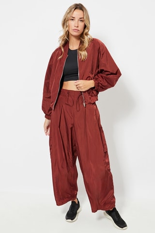 Pantalon wide legs cargo 7/8 taille haute - Marron