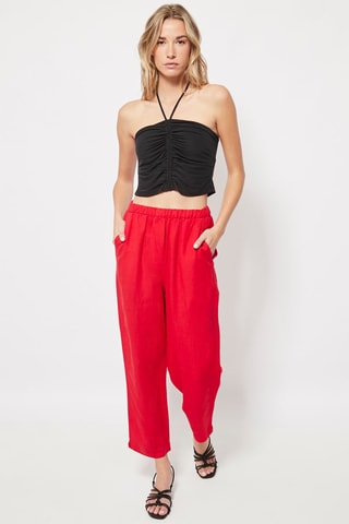 Pantalon droit 7/8 taille haute en lin Rouge