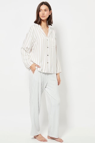 Pantalon droit de pyjama en velours taille haute - Blanc