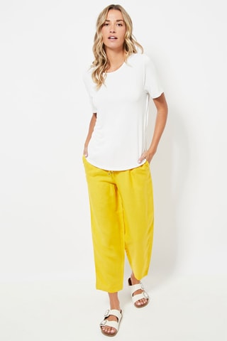 Pantalon relaxed en lin taille haute - Jaune
