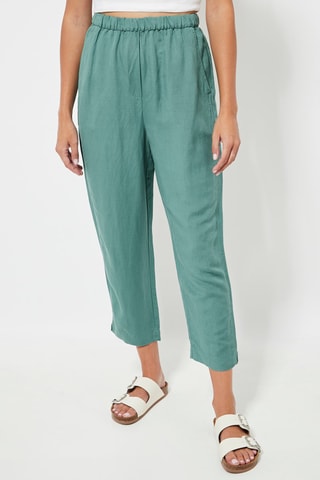 Pantalon slim 7/8 en lin taille haute - Kaki