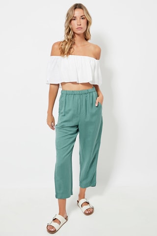 Pantalon slim 7/8 en lin taille haute - Kaki