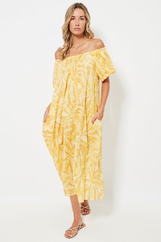 Robe midi - Moutarde et écru