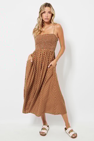 Robe midi - Marron et blanc