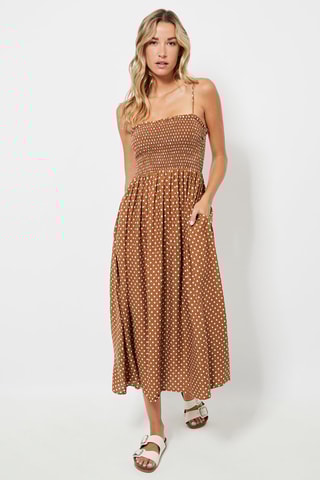 Robe midi - Marron et blanc