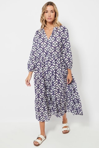 Robe midi - Blanc et violet