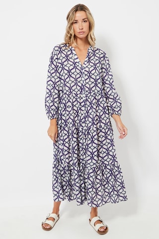 Robe midi - Blanc et violet