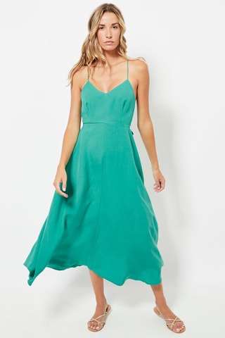 Robe midi en lin - Turquoise