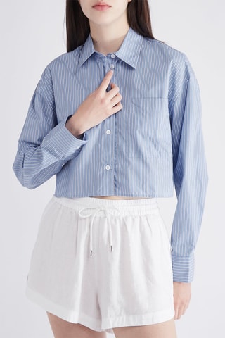 Chemisier court - Bleu clair et blanc