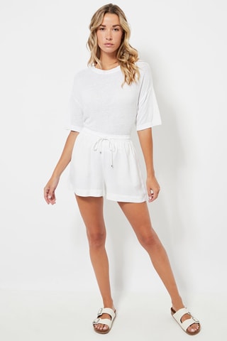 Short en lin taille haute - Blanc