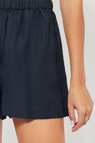 Short en lin taille haute - Bleu marine