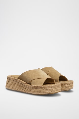 Mules plateformes en cuir - Beige