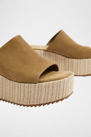 Mules plateformes en cuir - Marron