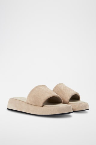 Mules plateformes en cuir - Beige