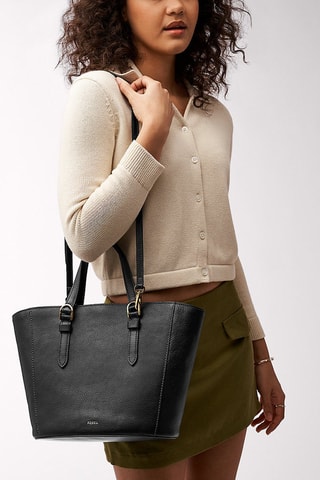 Leren Shopper Tessa Carryall - Zwart