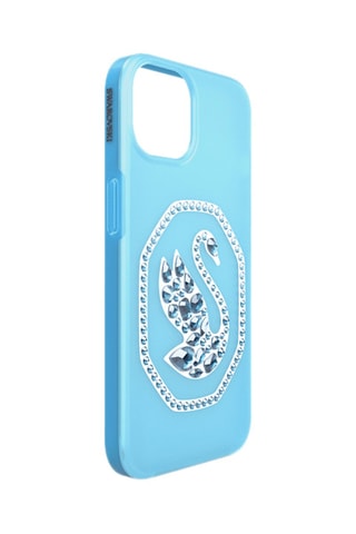 Case voor iPhone 13 Pro met Swarovski Kristallen Zwaan - Lichtblauw