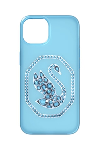 Case voor iPhone 13 Pro met Swarovski Kristallen Zwaan - Lichtblauw