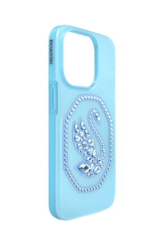 Case voor iPhone 14 Pro met Swarovski Kristallen Zwaan - Blauw