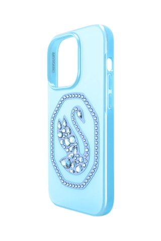 Case voor iPhone 14 Pro met Swarovski Kristallen Zwaan - Blauw