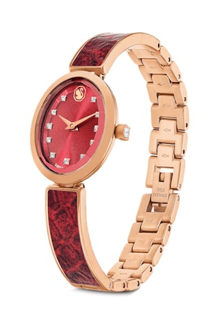 Metalen Quartz Horloge, leer, Roséverguld en met Swarovski Kristallen Crystal Rock Oval