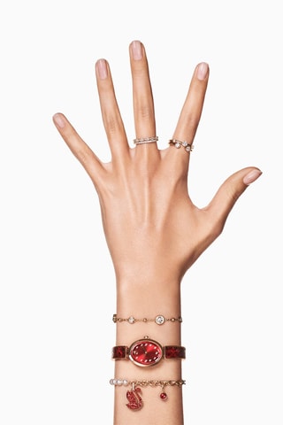 Metalen Quartz Horloge, leer, Roséverguld en met Swarovski Kristallen Crystal Rock Oval