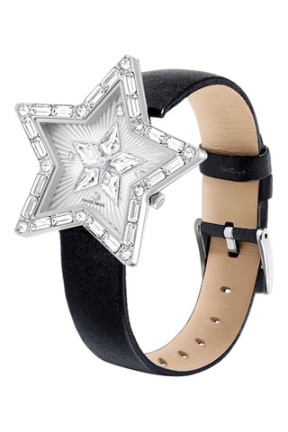 Leren Quartz Horloge Stella - Zwart en Zilverkleurig