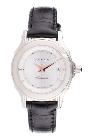 Leren Automatisch Horloge Eria Lady Round - Zwart en Zilverkleurig