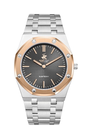 Metalen en Doublé Roségoud Ion Quartz Horloge met Keramiek