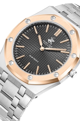 Metalen en Doublé Roségoud Ion Quartz Horloge met Keramiek