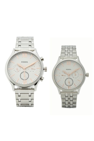 Set 2 Stalen Quartz Horloge Fenmore - Zilverkleurig en Wit