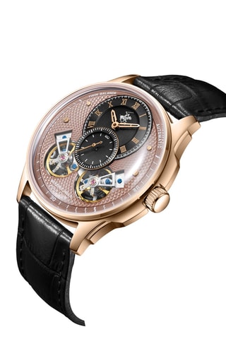 Leren Automatisch Tourbillonhorloge - Zwart en Goudkleurig